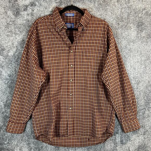 Pendleton Shirt Mens Large Brown Plaid Wool Button Up Sir Pendleton Flannel - Picture 1 of 10